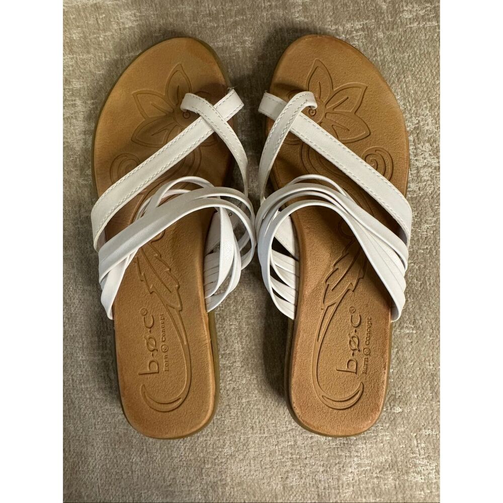 B.O.C Women's Alisha Slip On Faux Leather Strappy Comfort Sandals White Size 9